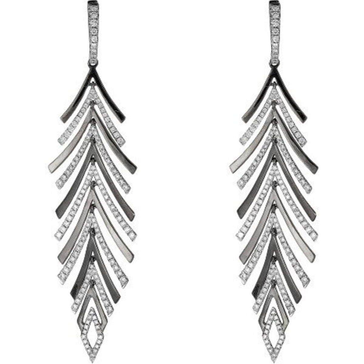 Piranesi - Pine Feather Earrings in Black Gold - 18K Black Gold