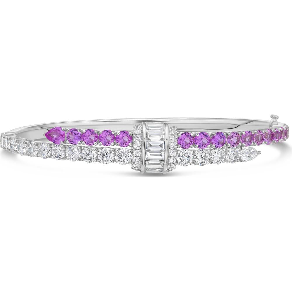 Pink Sapphire and Diamond Signature Pull Bangle Bracelet in 18K White Gold by Charles Krypell