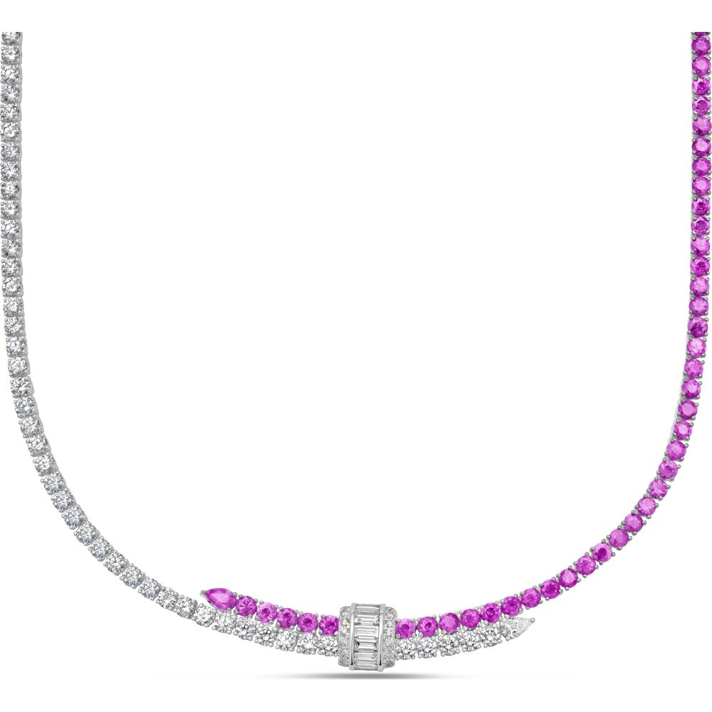 Pink Sapphire and Diamond Signature Pull Necklace in 18K White Gold by Charles Krypell