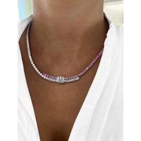 Pink Sapphire and Diamond Signature Pull Necklace in 18K White Gold by Charles Krypell