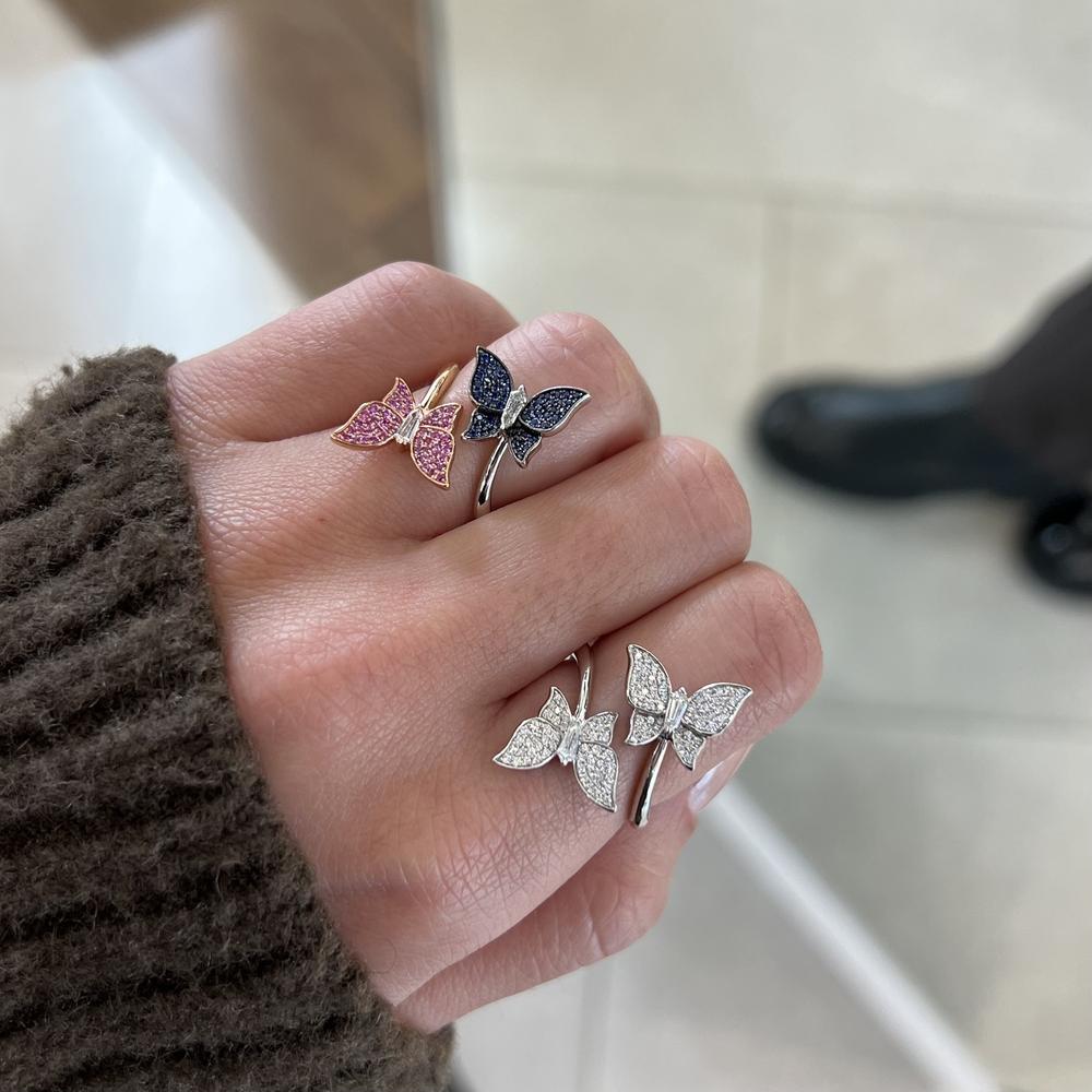 Pink Sapphire, Blue Sapphire and Diamond Double Butterfly Ring in 18K White Gold and Rose Gold by Charles Krypell