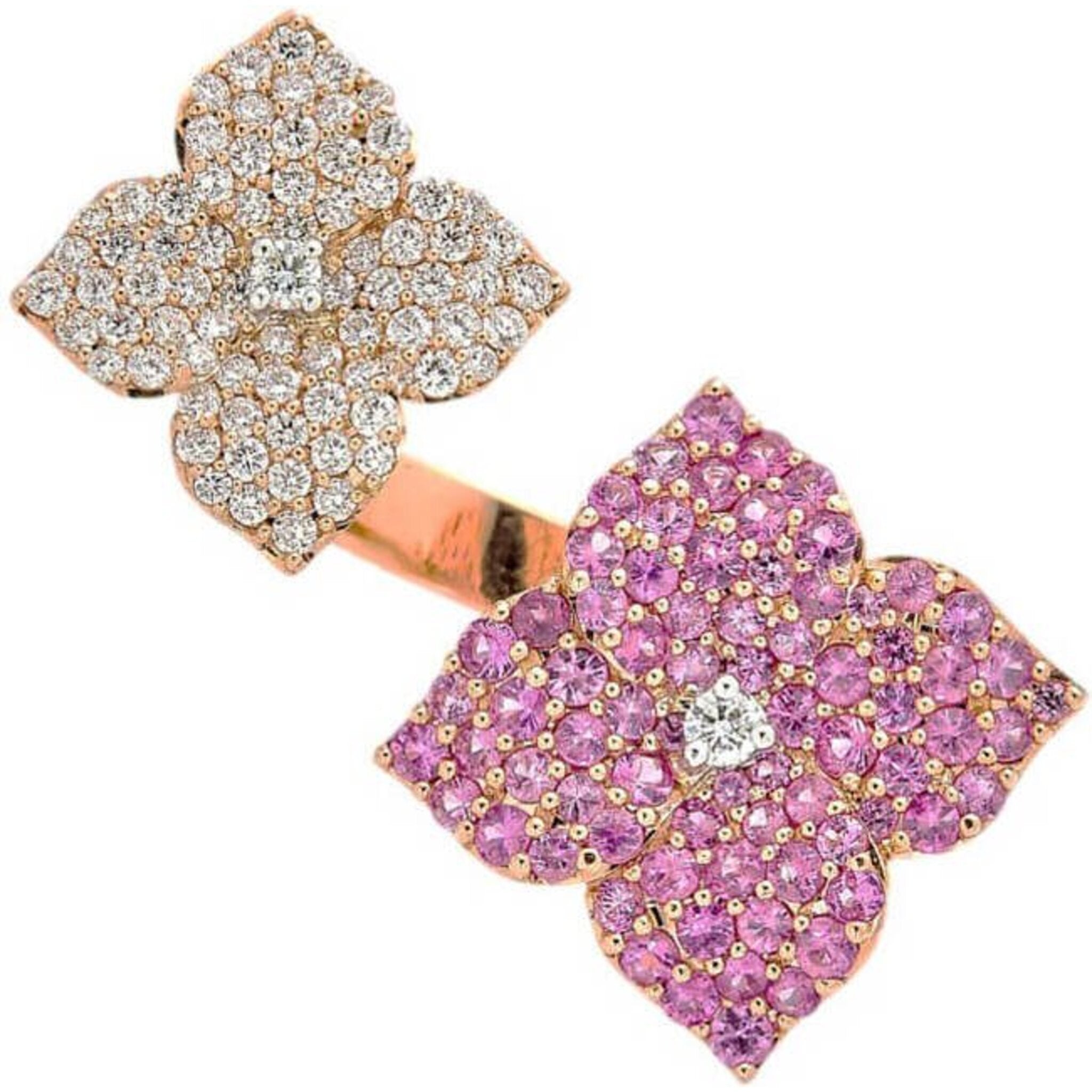 Piranesi Mosaique Flower Double Ring Diamond &amp; Pink Sapphire