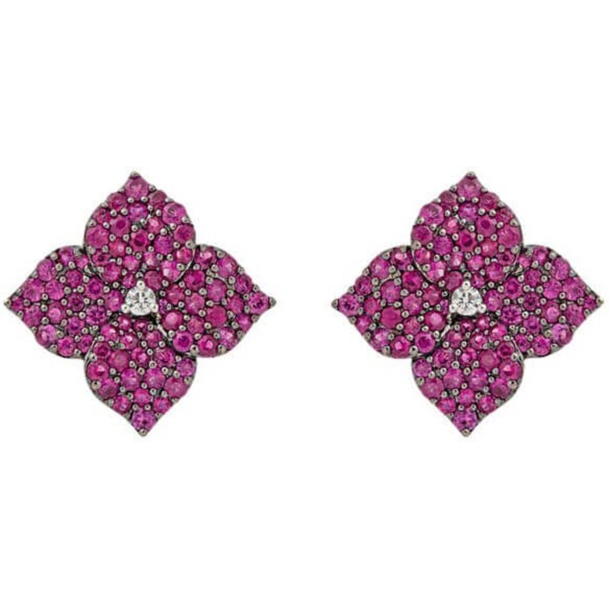 Piranesi Mosaique Small Flower Earrings Deep Pink Sapphire