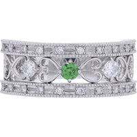 Platinum 0.12 Carat Tsavorite Center & 0.30 Carat Diamond Ring - Elegant Platinum Band with Tsavorite and Diamonds