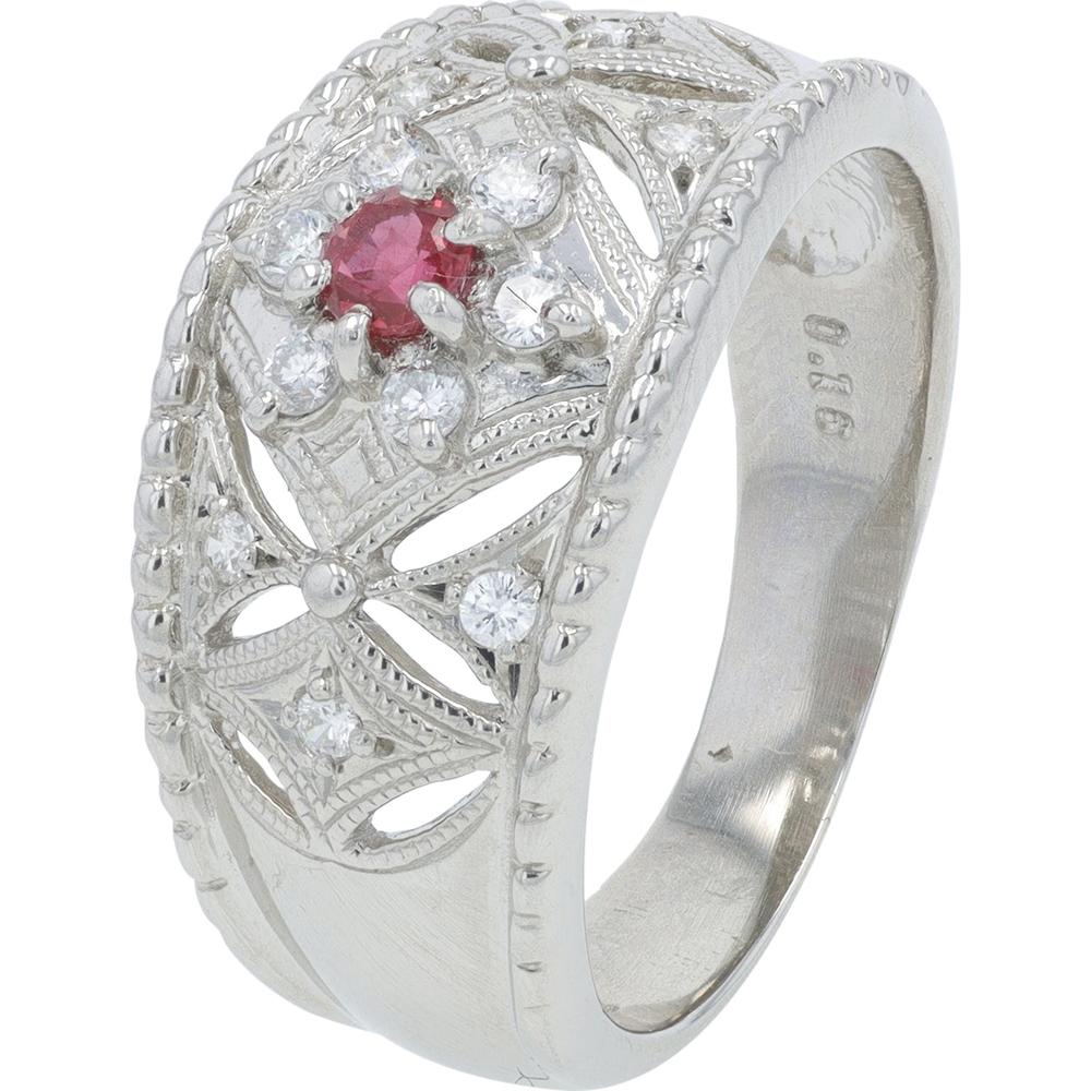 Platinum 0.16 Carat Ruby Ring with 0.23 Carat Diamond Accents - Platinum 900