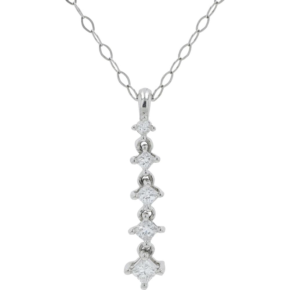 Platinum 0.17 Carat Total Weight Diamond Pendant Necklace - Five Prong Set Diamonds