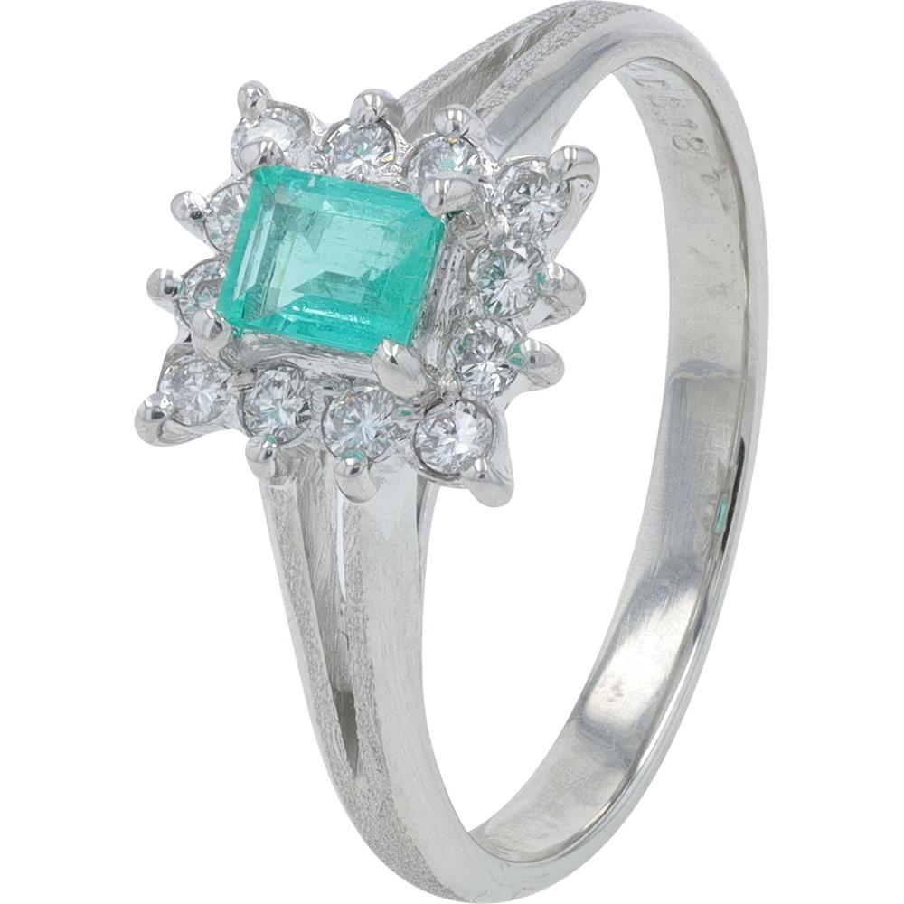 Platinum 0.24 Carat Emerald Ring with 0.18 Carat Diamond Halo - Platinum 850