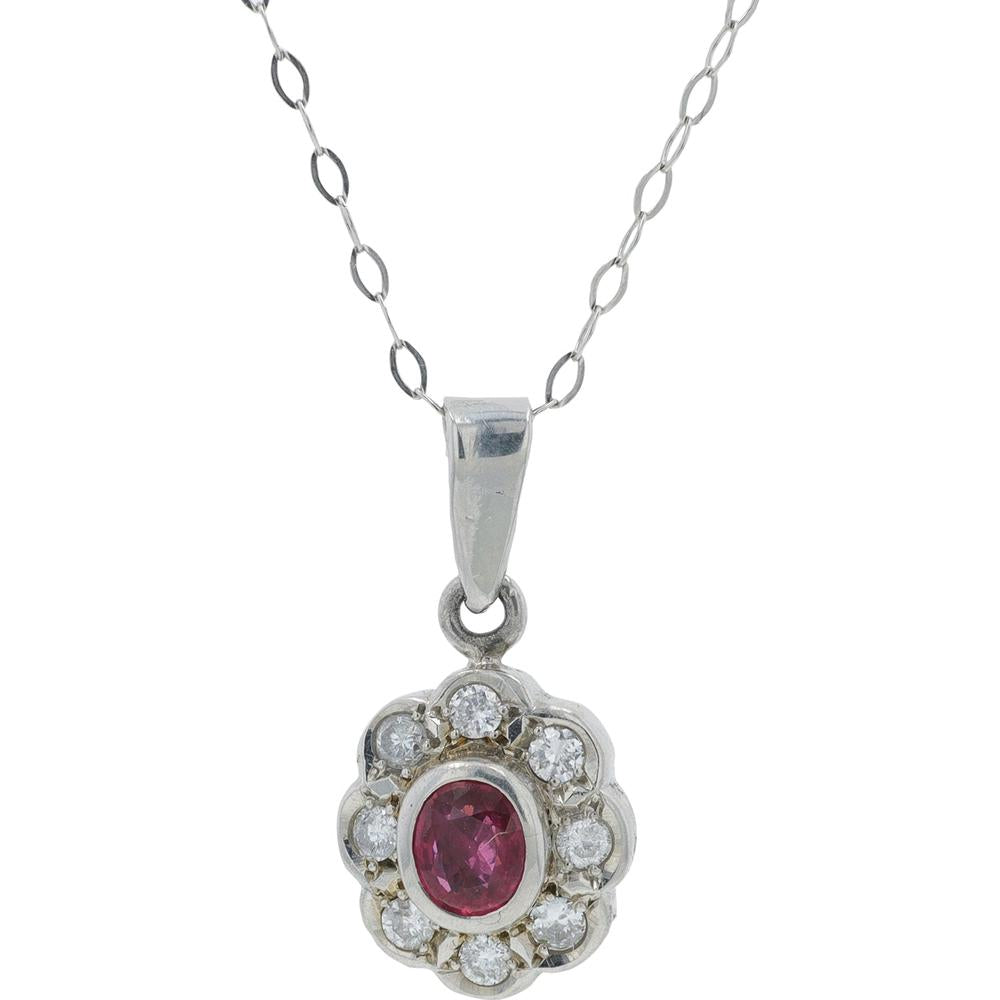 Platinum 0.25 Carat Oval Ruby Pendant with 0.40 Carat Total Diamond Weight