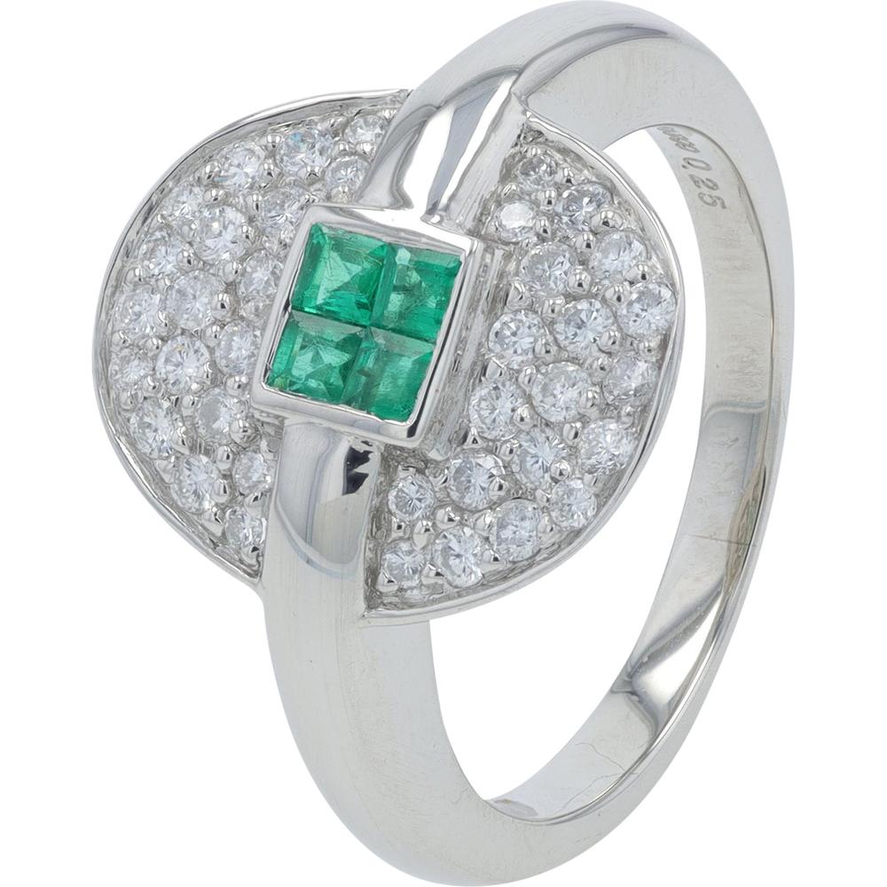 Platinum 0.25 Carat Square Emerald Ring with 0.41 Carat Round Diamond Halo