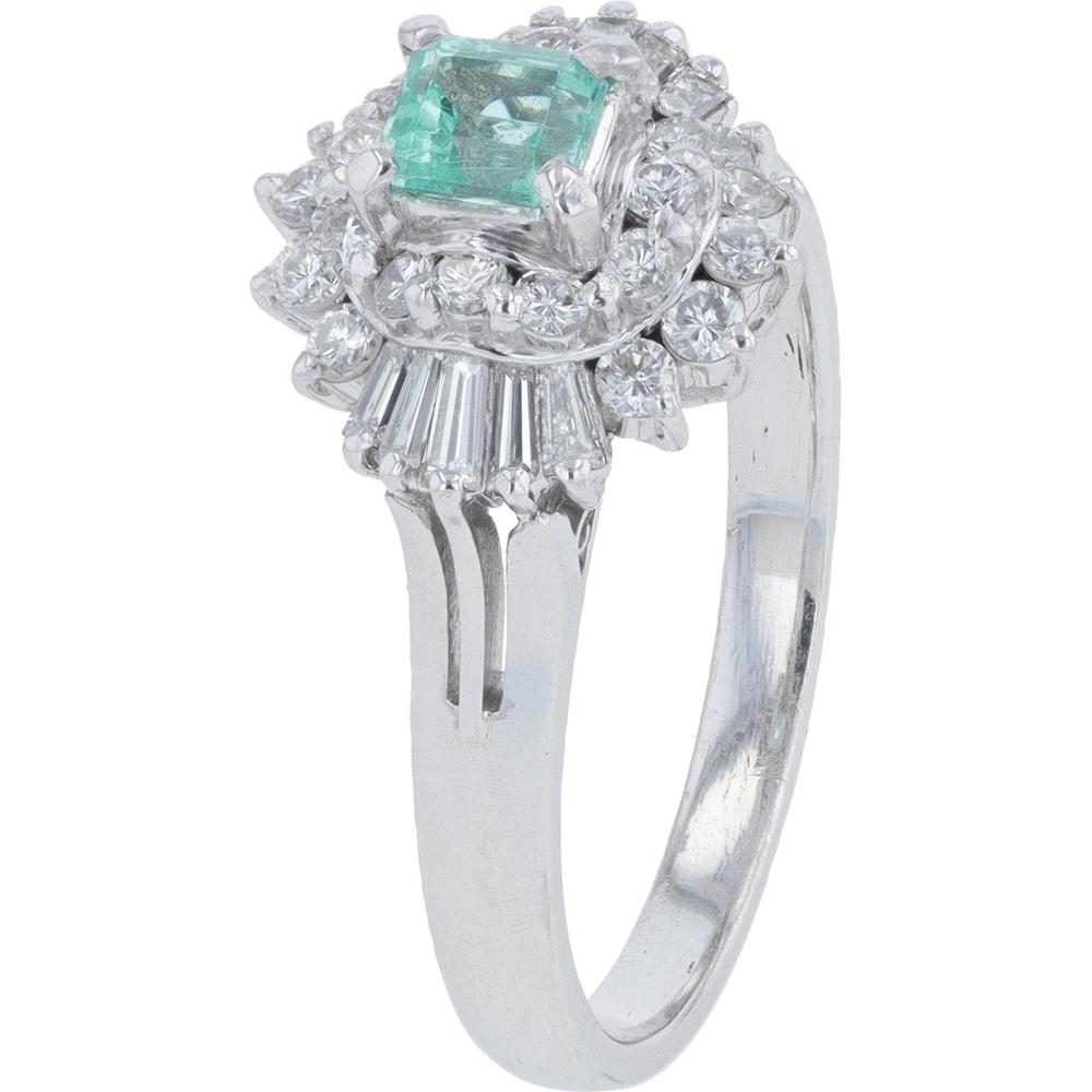 Platinum 0.25 Carat Square Emerald Ring with Diamond Halo - 0.48 Carat Total Diamond Weight