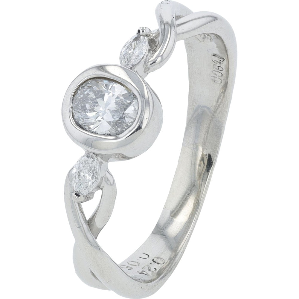 Platinum 0.29 Carat Twisted Band Engagement Ring with Bezel Set Round Diamond and Accent Stones - Size 5.5