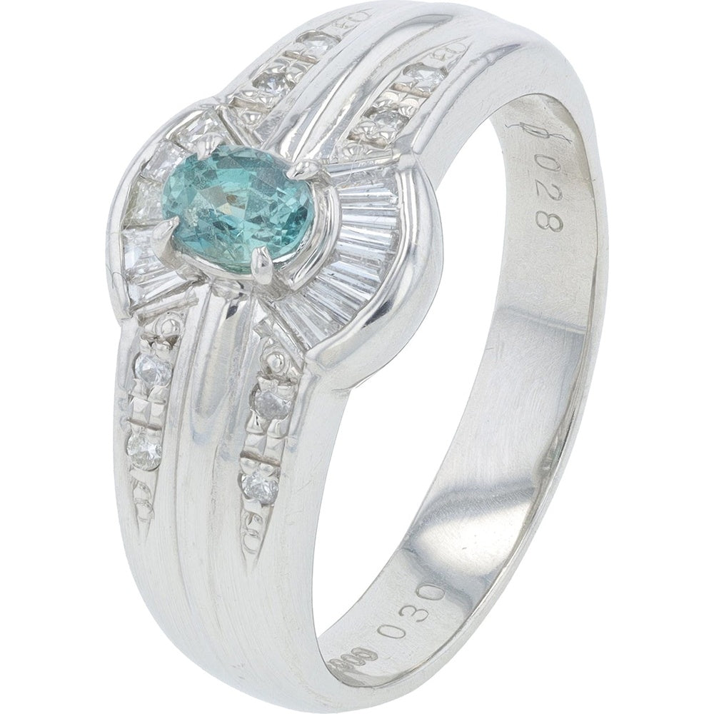 Platinum 0.30 Carat Oval Alexandrite Ring with Baguette Diamond Accents - 0.28 Carat Total Diamond Weight