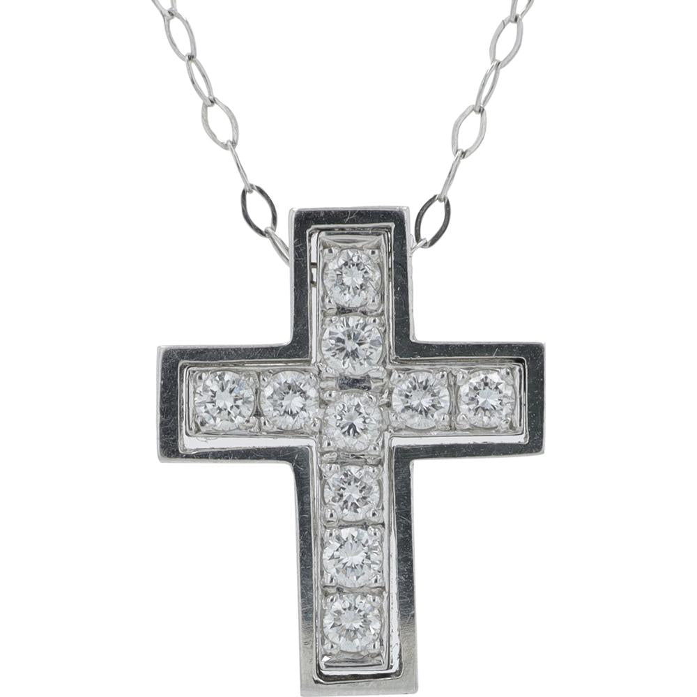 Platinum 0.30 Carat Total Weight Round Diamond Cross Pendant on 18" Chain
