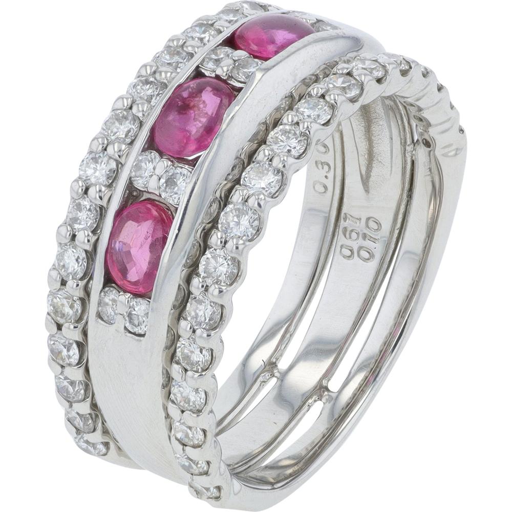 Platinum 0.30 Carats Ruby and 0.61 Carats Diamond Band - Size 6.25