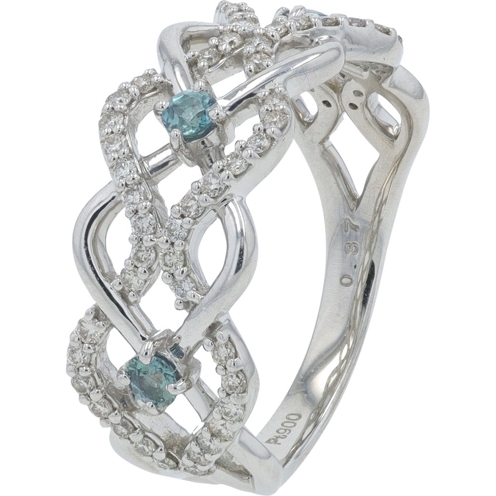 Platinum 0.31 Carat Round Alexandrite Ring with 0.37 Carat Pavé-Set Diamond Accents in Open-Woven Design
