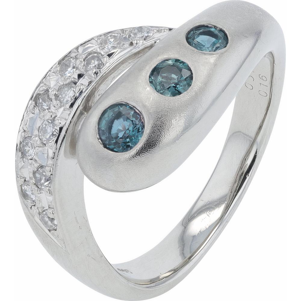 Platinum 0.31 Carat Sapphire and Diamond Three Stone Bypass Ring