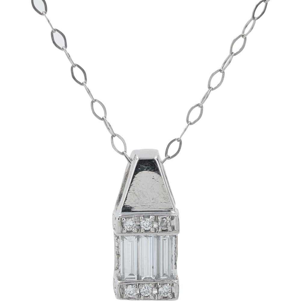 Platinum 0.34 Carat Total Weight Diamond Geometric Pendant with Baguette and Round Diamonds