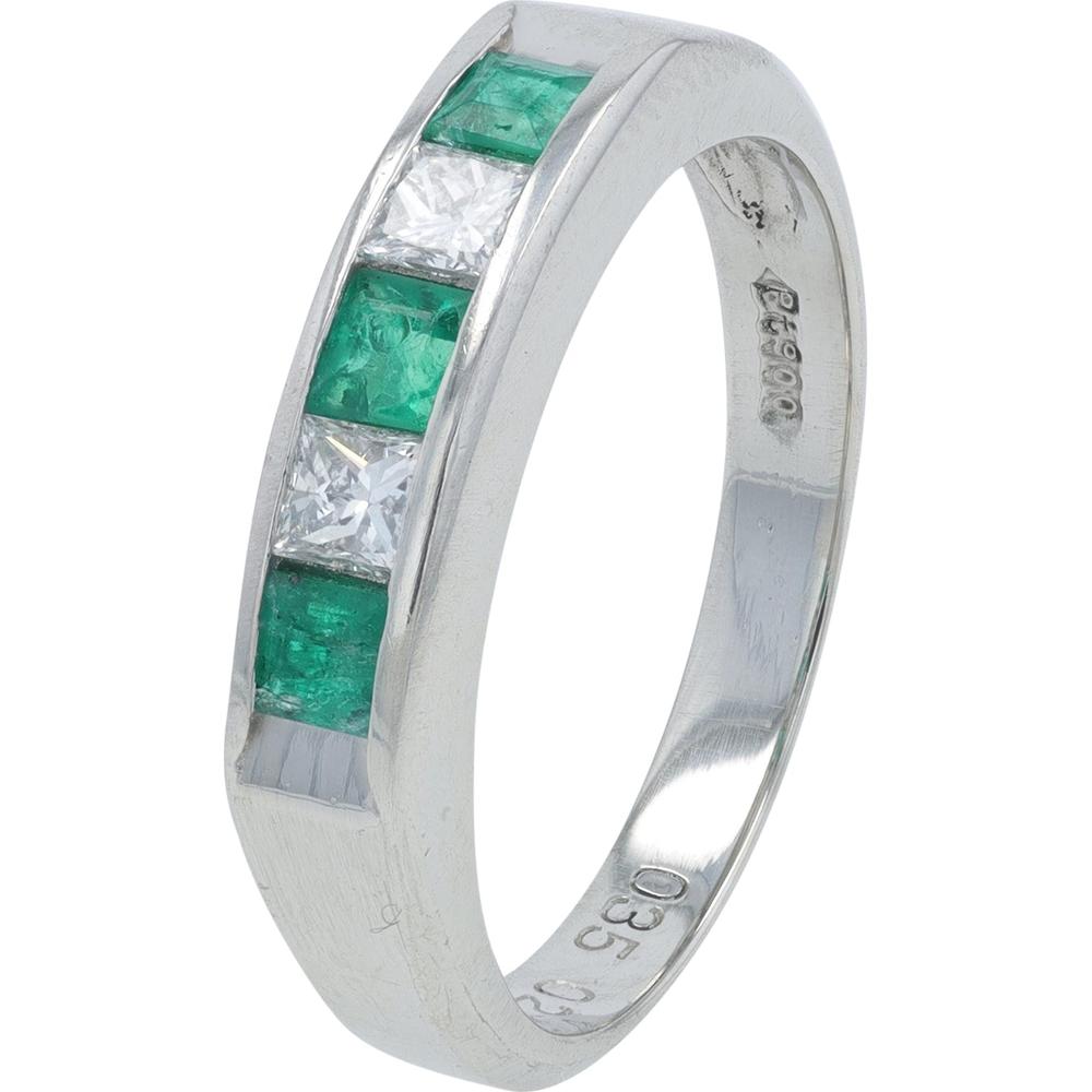 Platinum 0.35 Carat Emerald and Diamond Band - 0.24 Carat Total Diamond Weight