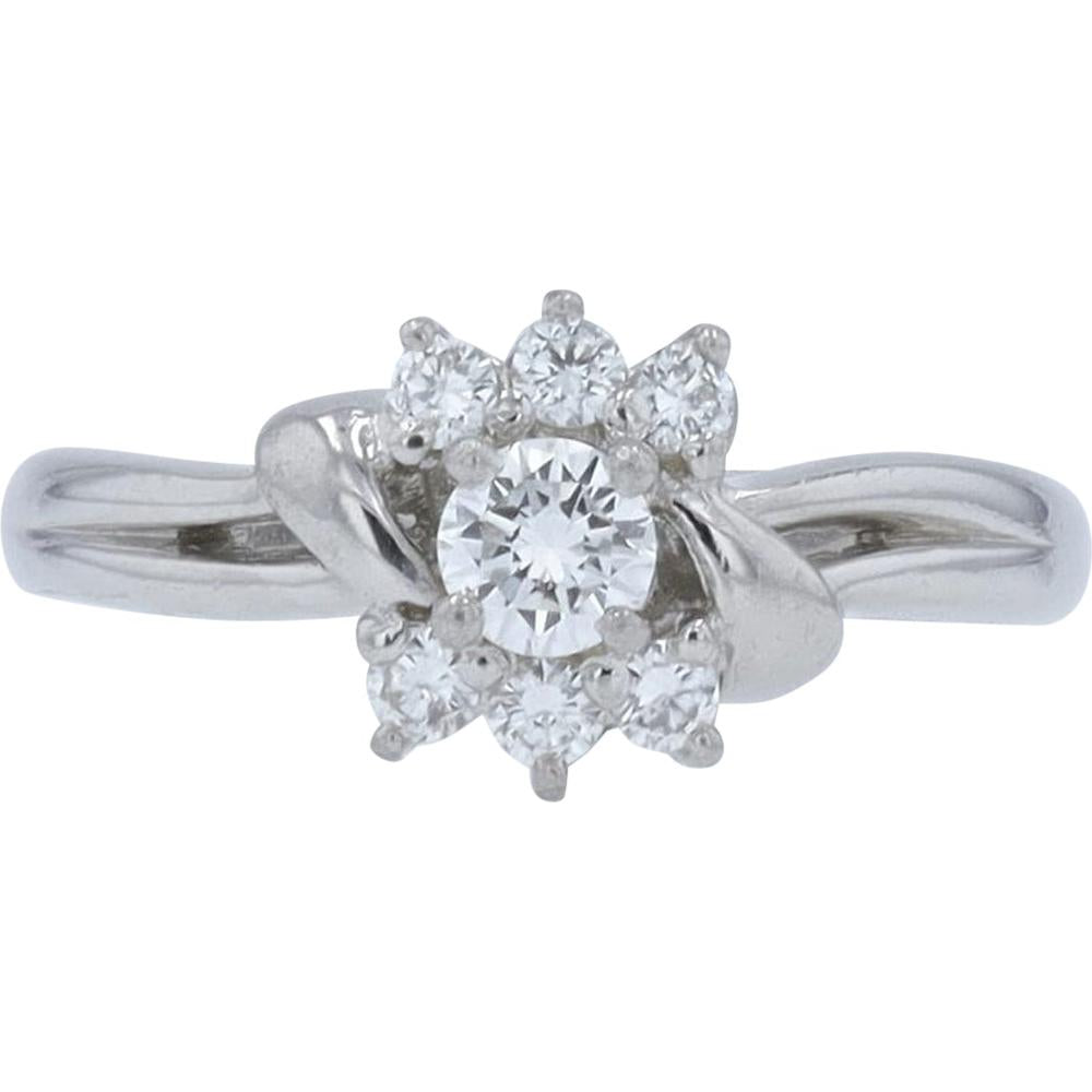 Platinum 0.38 Carat Total Weight Diamond Cluster Ring - 7 Round Diamonds Prong Set