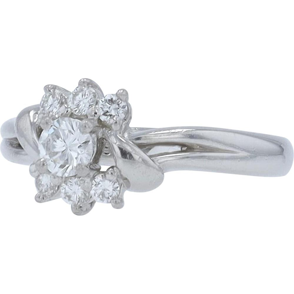 Platinum 0.38 Carat Total Weight Diamond Cluster Ring - 7 Round Diamonds Prong Set