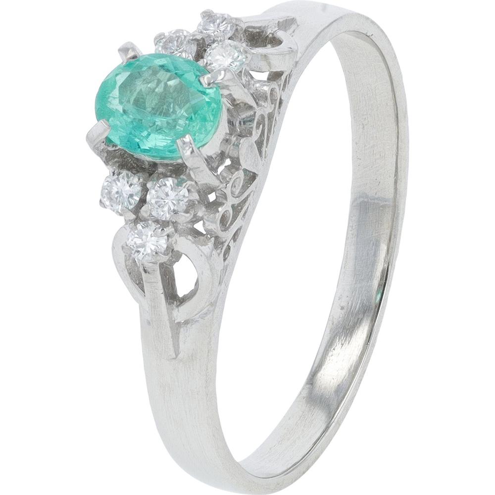 Platinum 0.39 Carats Emerald and Diamond Ring with 0.12 Carats Total Diamond Weight