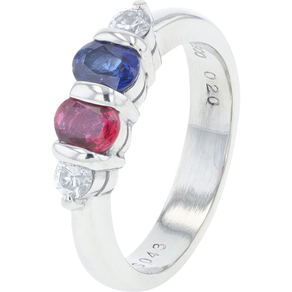 Platinum 0.43 Carat Sapphire & Ruby Ring with Diamond Accents - 0.20 Carat Total Diamond Weight