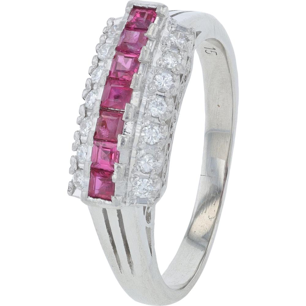Platinum 0.43 Carats Ruby and Diamond Ring - 0.15 Carats Total Diamond Weight