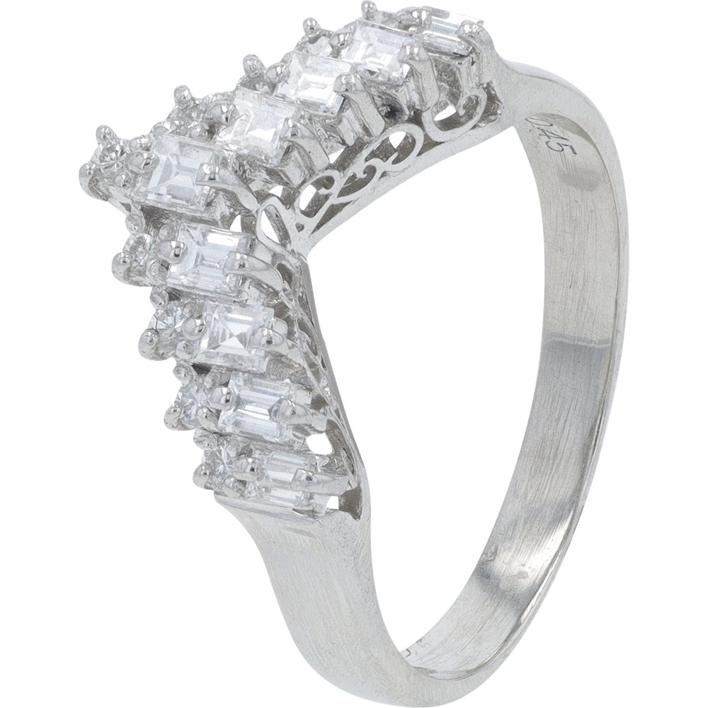 Platinum 0.45 Carat Diamond Chevron Contour Band with Prong-Set Round Brilliant Diamonds - 0.45 Carat Total Diamond Weight