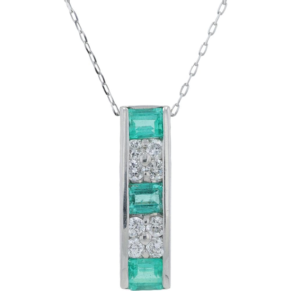 Platinum 0.47 Carat Emerald Pendant with 0.20 Carats Diamond Accents on 18" Chain