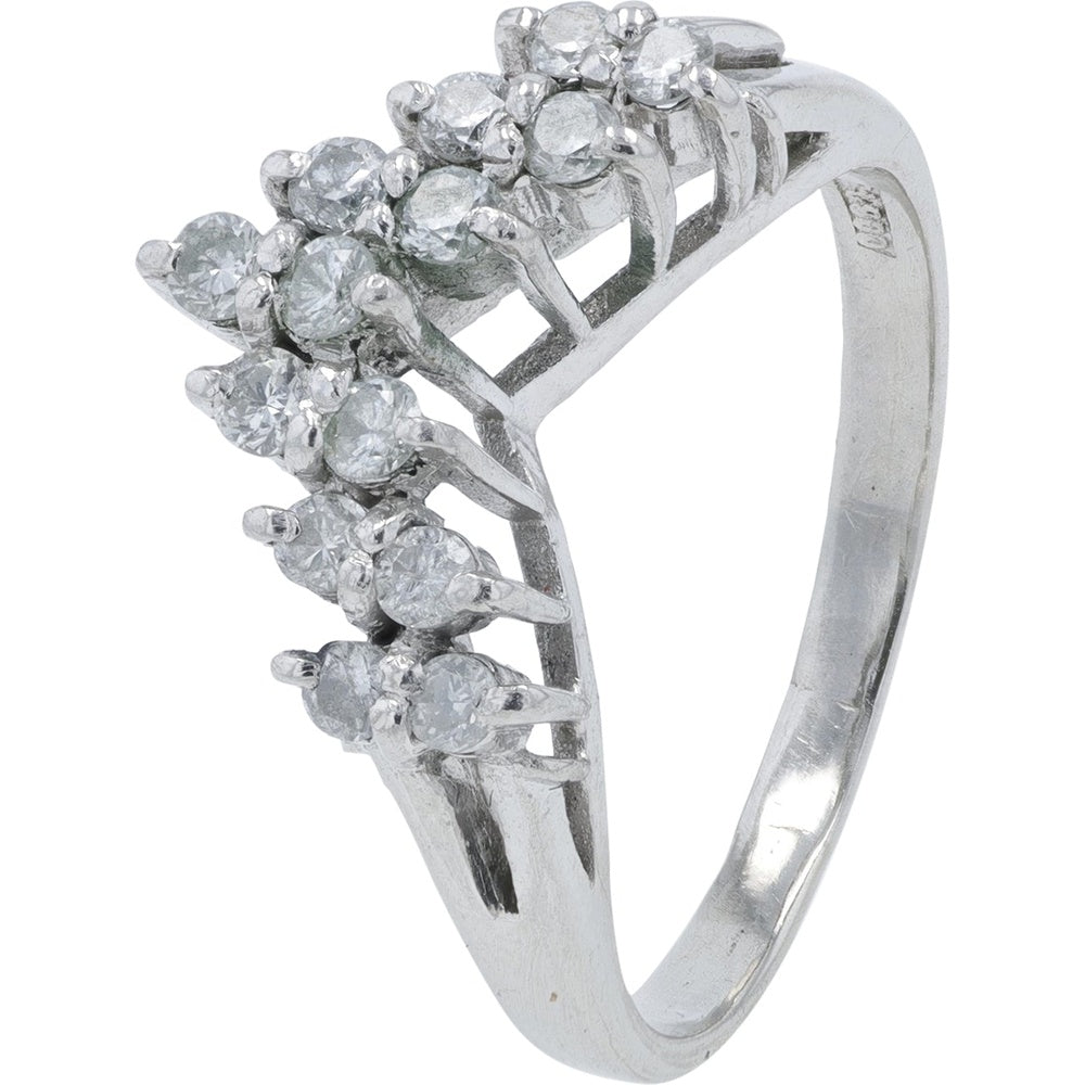 Platinum 0.49 Carat Total Weight Round Diamond Chevron Ring with Prong-Set Brilliant Cut Diamonds - Size 6.75