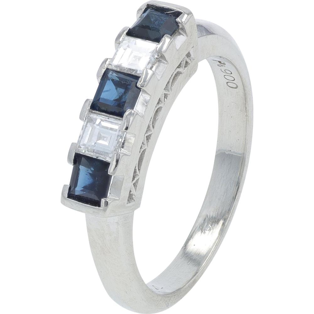 Platinum 0.49 Carat Total Weight Sapphire Ring with 0.24 Carat Total Diamond Accents - Size 4.75