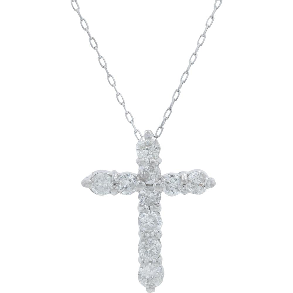 Platinum 0.50 Carat Total Weight Diamond Cross Pendant with 18 - Inch Chain