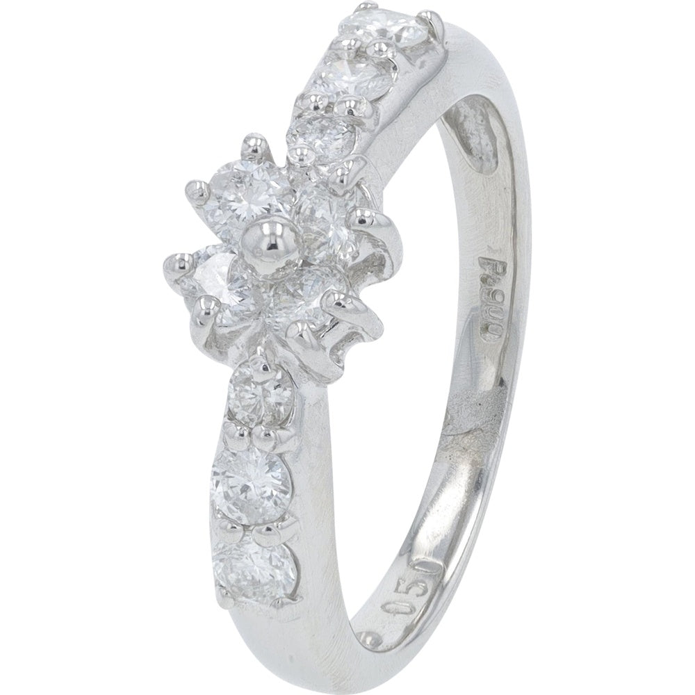 Platinum 0.50 Carat Total Weight Floral Cluster Diamond Ring with Prong-Set Round Brilliant Stones
