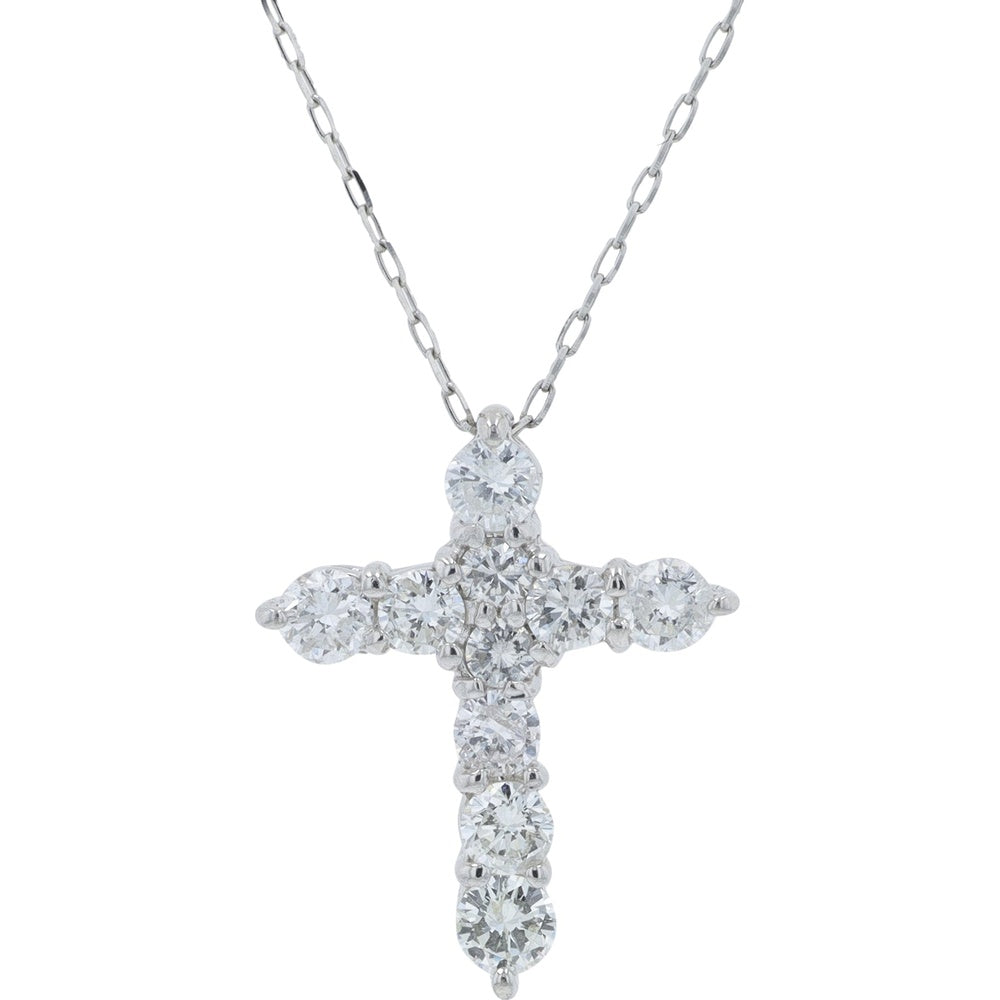 Platinum 0.50 Carat Total Weight Prong-Set Round Diamond Cross Pendant with 17.5-Inch Chain