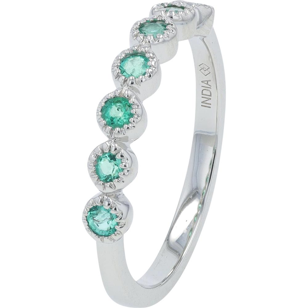 Platinum 0.50 Carat Total Weight Round Emerald Band Ring - Bezel Set