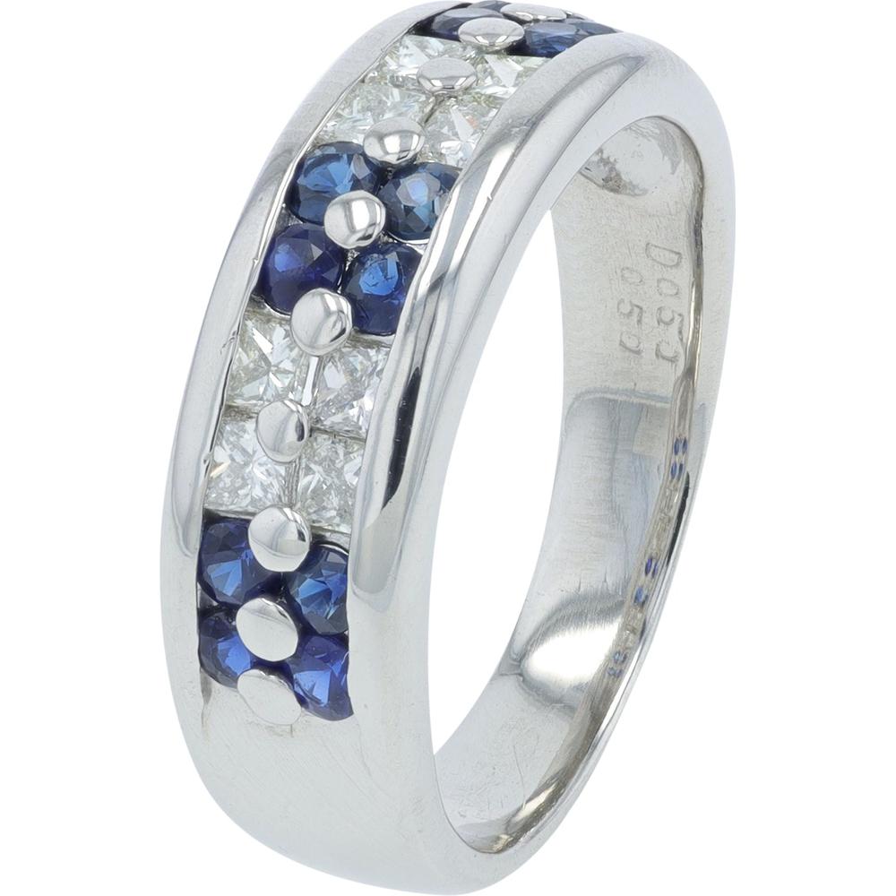 Platinum 0.50 Carat Total Weight Sapphire and Diamond Band Ring - 0.50 Carat Total Diamond Weight