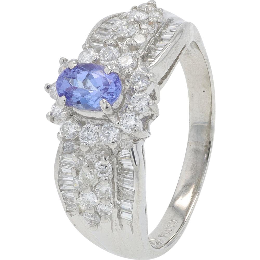 Platinum 0.52 Carat Oval Tanzanite Ring with 1.00 Carat Diamond Halo - Platinum 900