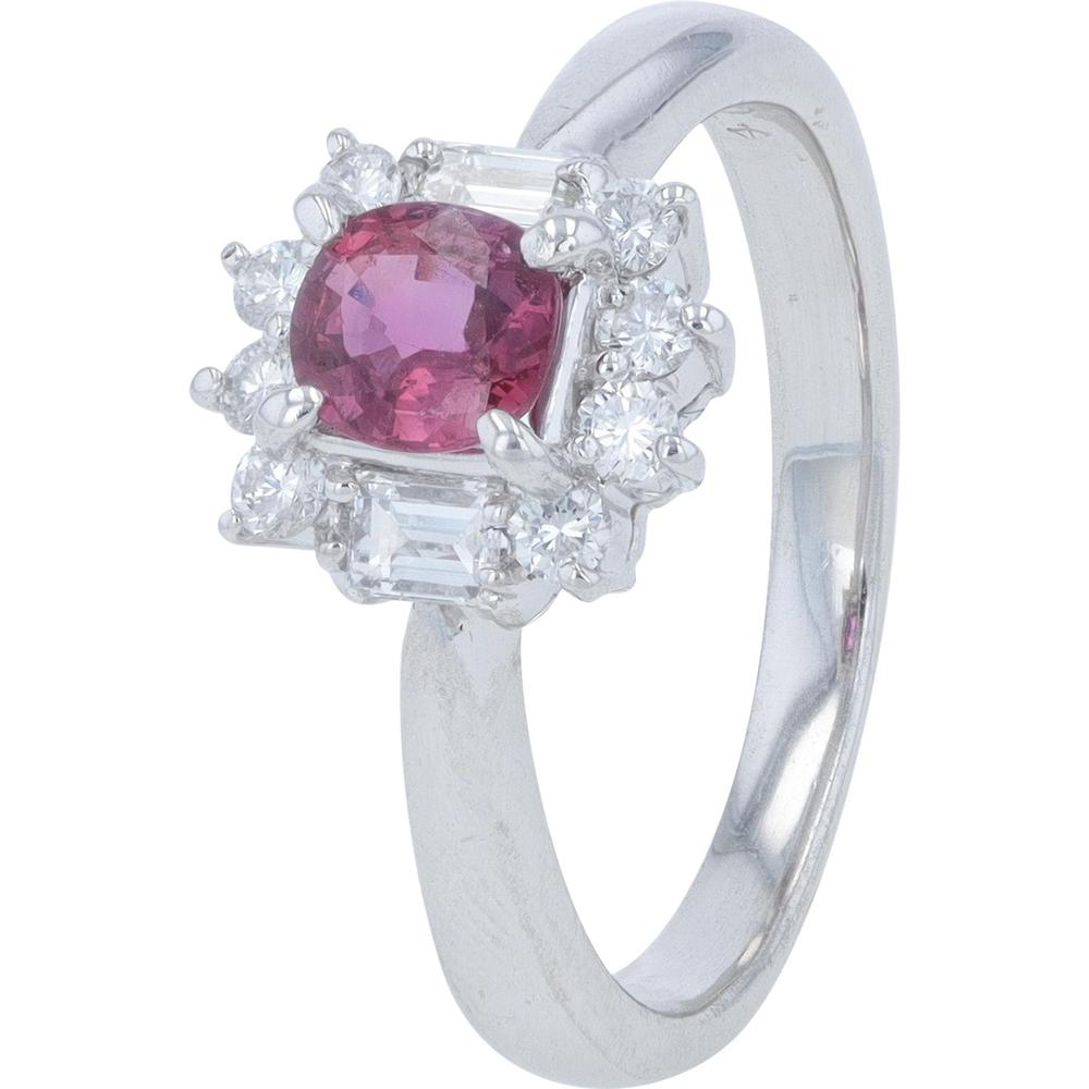 Platinum 0.52 Carat Ruby Halo Ring with 0.40 Carat Total Diamond Weight