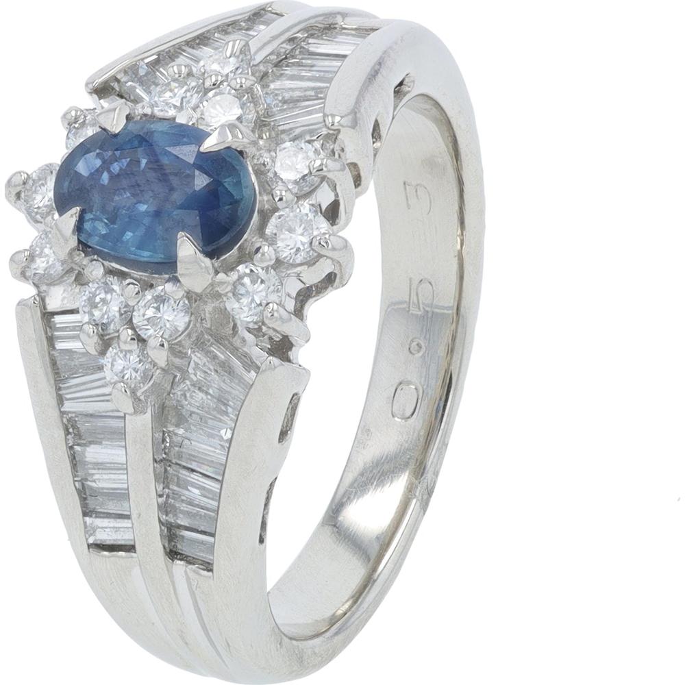 Platinum 0.53 Carat Sapphire and 0.79 Carat Diamond Halo Ring