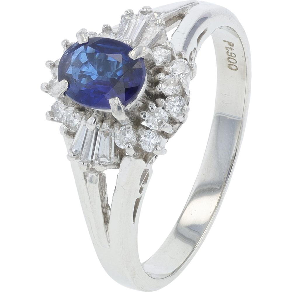 Platinum 0.53 Carats Oval Sapphire and Diamond Halo Ring - 0.25 Carat Total Diamond Weight