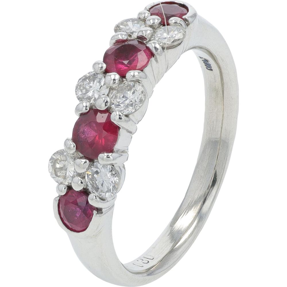 Platinum 0.58 Carat Ruby and 0.30 Carat Diamond Band Ring