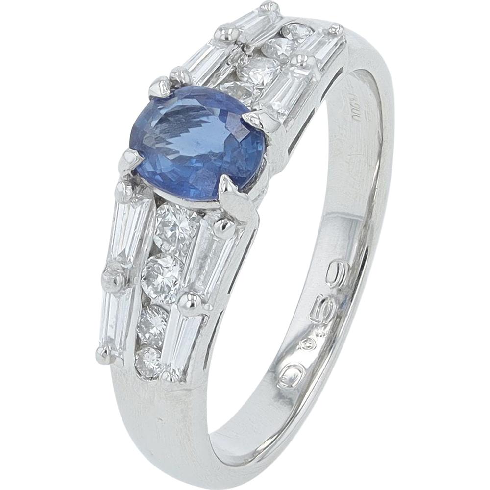 Platinum 0.59 Carat Sapphire and Diamond Ring - 0.46 Carat Total Diamond Weight