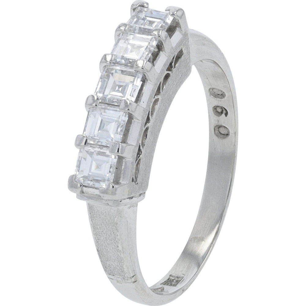 Platinum 0.60 Carat Five-Stone Band with Square-Cut Diamonds in a Classic Prong Setting - Size 5.25