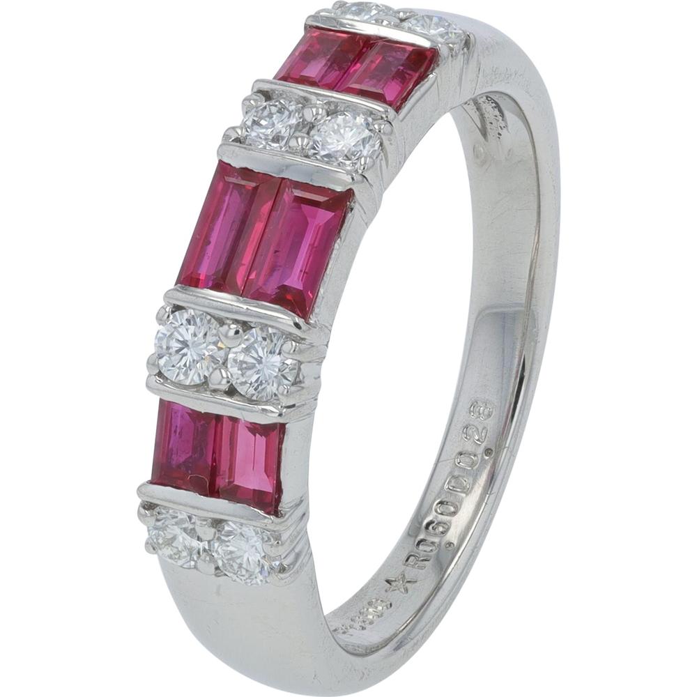 Platinum 0.60 Carat Ruby and 0.28 Carat Diamond Band Ring - Channel and Prong Set