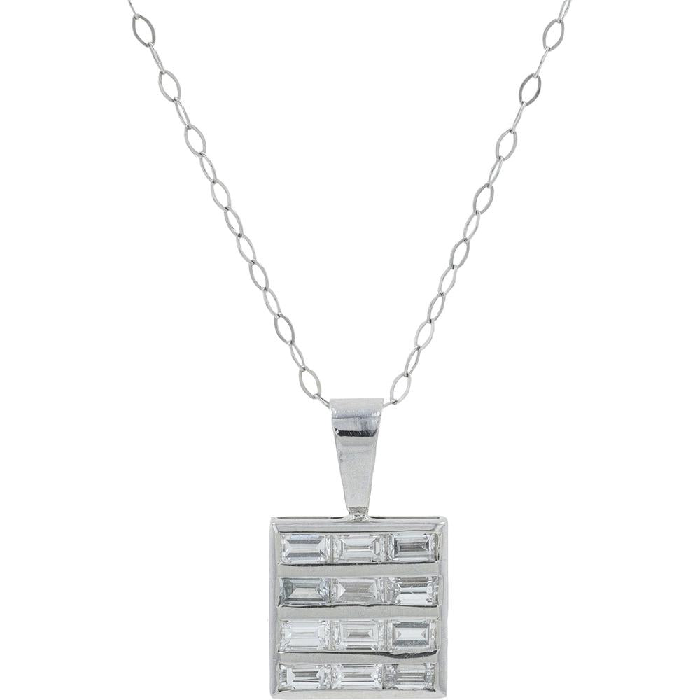 Platinum 0.60 Carat Total Diamond Baguette Pendant Necklace
