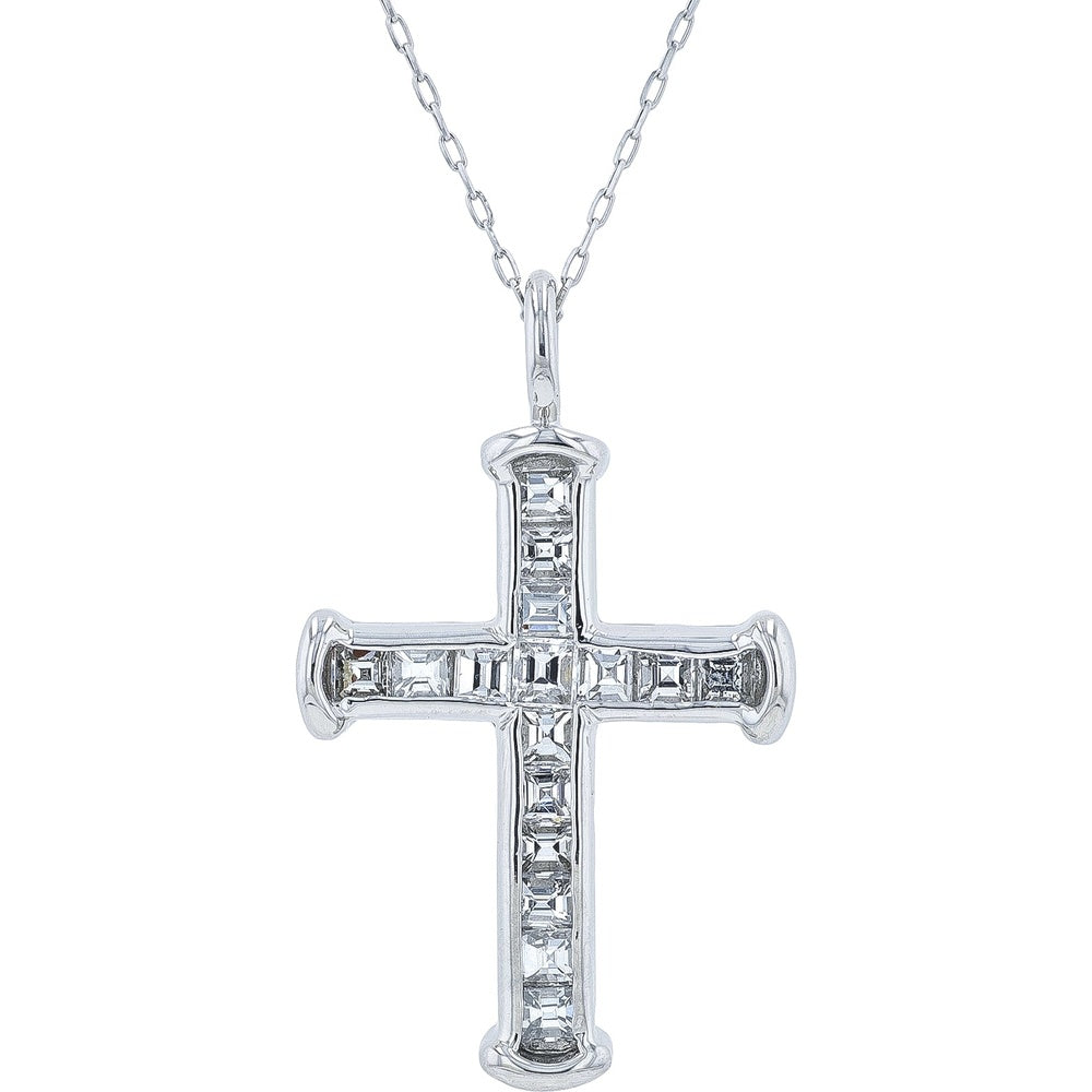 Platinum 0.60 Carat Total Weight Channel-Set Diamond Cross Pendant with 18-Inch Chain