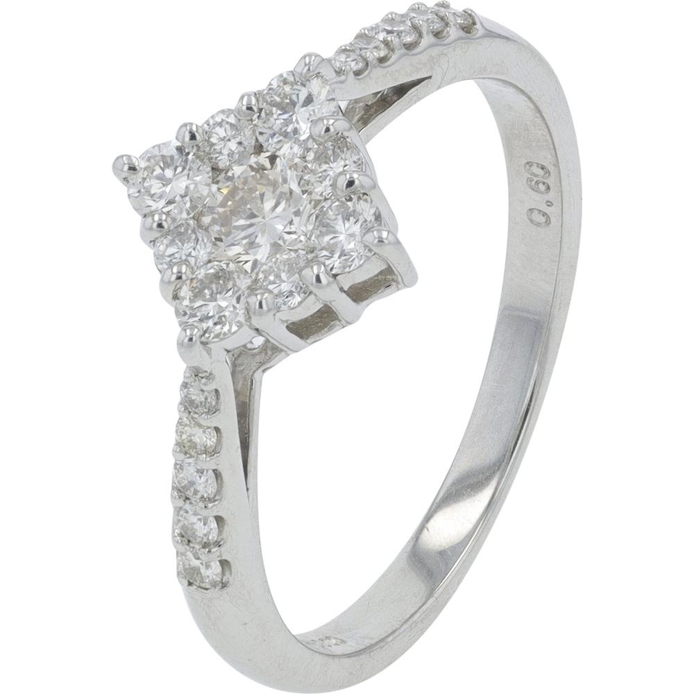 Platinum 0.60 Carat Total Weight Round Diamond Cluster Ring with Pavé Accents