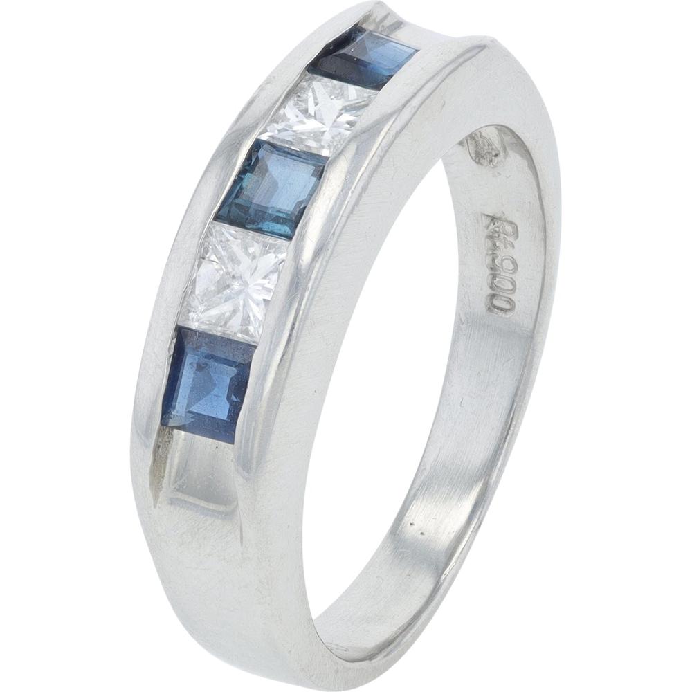 Platinum 0.60 Carat Total Weight Sapphire Band with 0.40 Carat Total Weight Diamonds