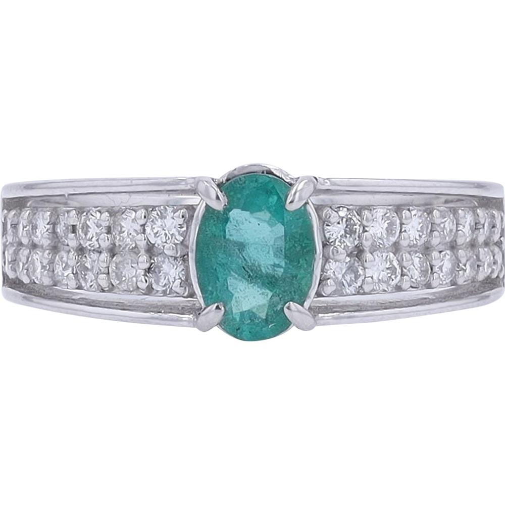 Platinum 0.65 Carat Oval Emerald Ring with 0.36 Carat Pavé Diamonds