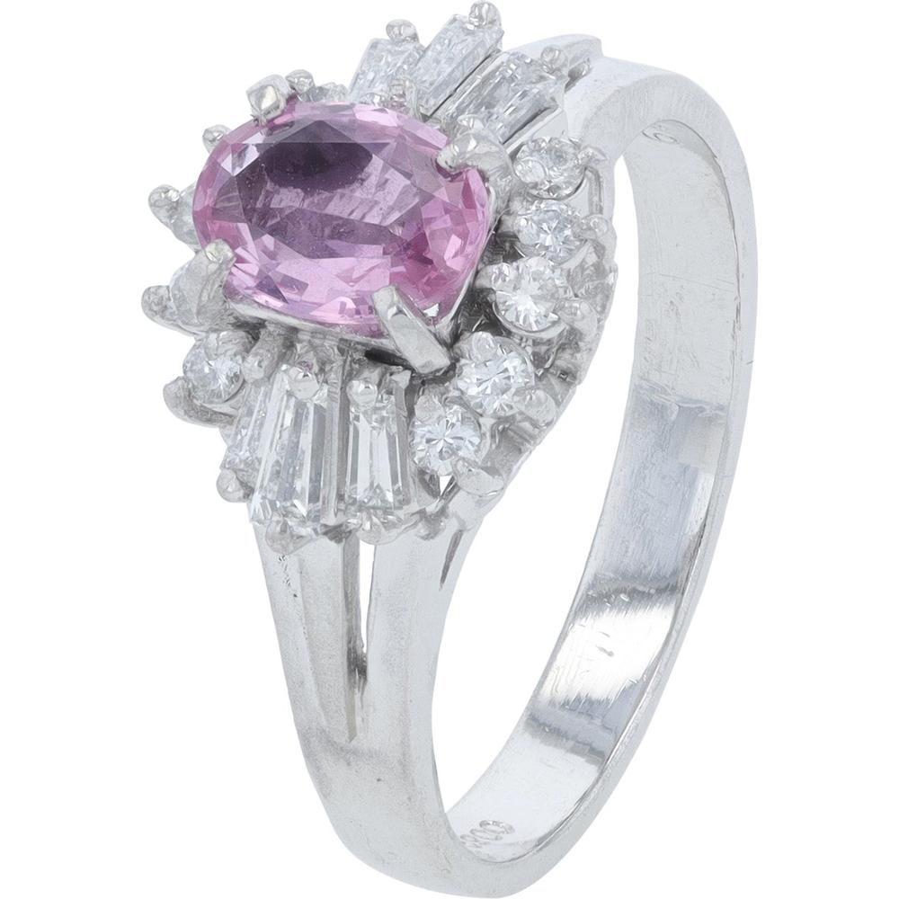 Platinum 0.66 Carat Oval Pink Sapphire Ring with 0.39 Carat Diamond Halo